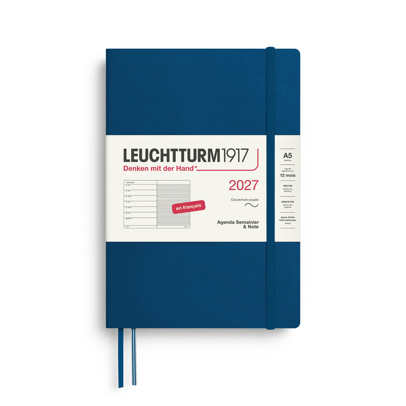 Ref. LEU400393, Agenda & carnet souple A5 indigo 1 semaine sur 1 page 2027, Bleu, marque LEUCHTTURM