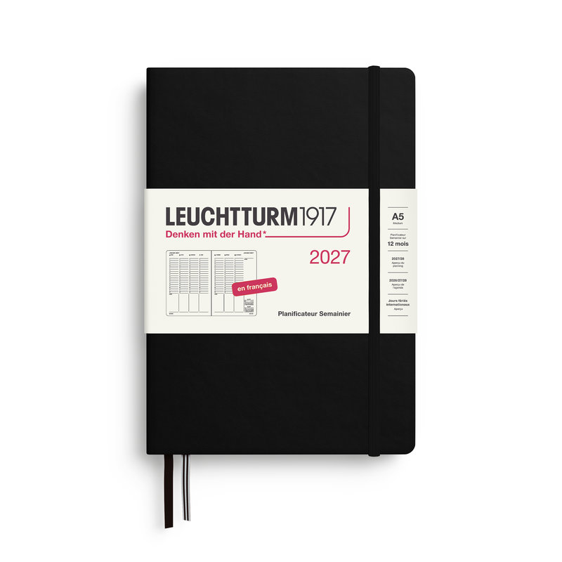 Ref. LEU400406, Agenda A5 noir 1 semaine sur 2 pages verticale 2027, Noir, marque LEUCHTTURM