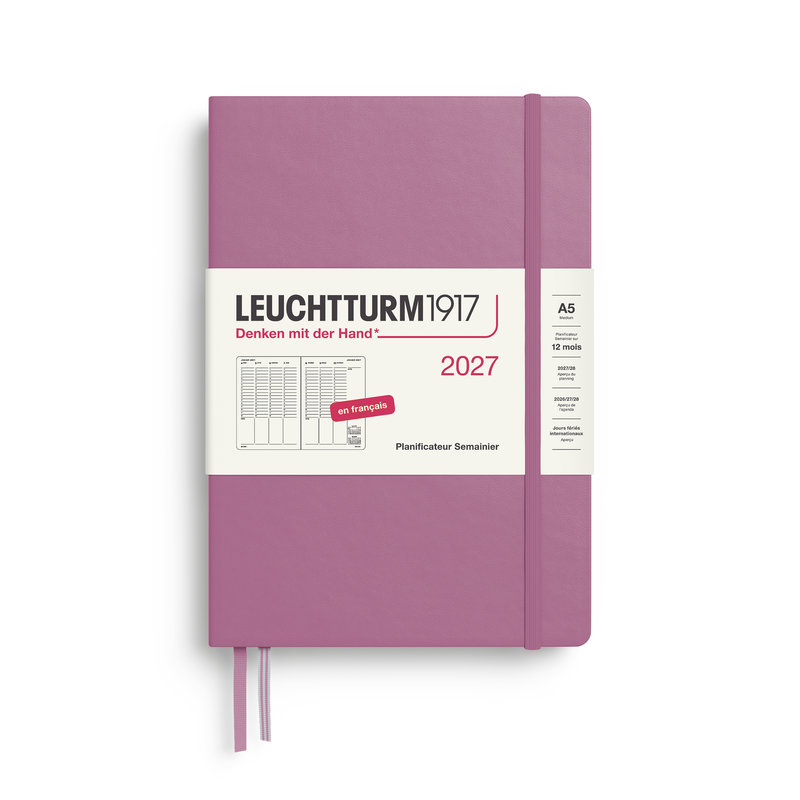 Ref. LEU400407, Agenda A5 dusty rose 1 semaine sur 2 pages verticale 2027, Rose, marque LEUCHTTURM