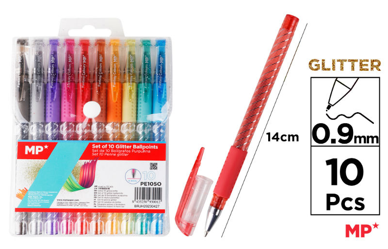 Ref. MALPE105O, Poch 10 stylos paillettes, Assorties, marque MP