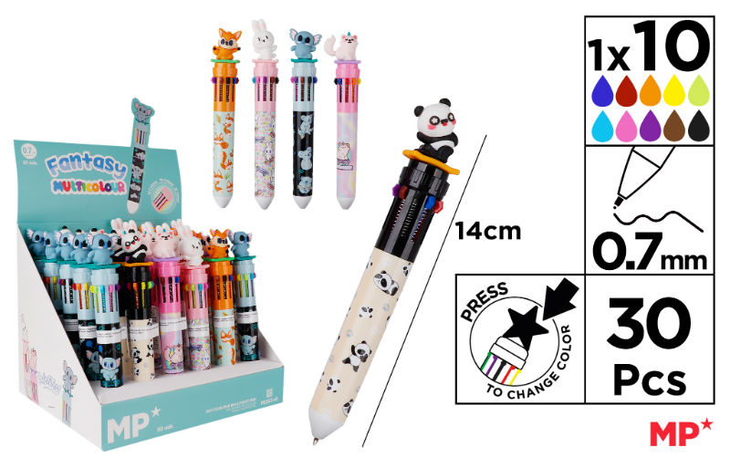 Ref. MALPE25341, Stylo à bille 10 couleurs chat, Assorties, marque MP