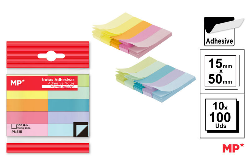 Ref. MALPN815, Marque-pages adhésives 15x50 mm 10 x 100f, Assorties, marque MP