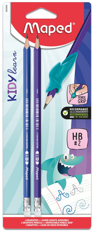 Image de  Lot de 2 crayons à papier avec 1 guide doigt en forme de requin. 
