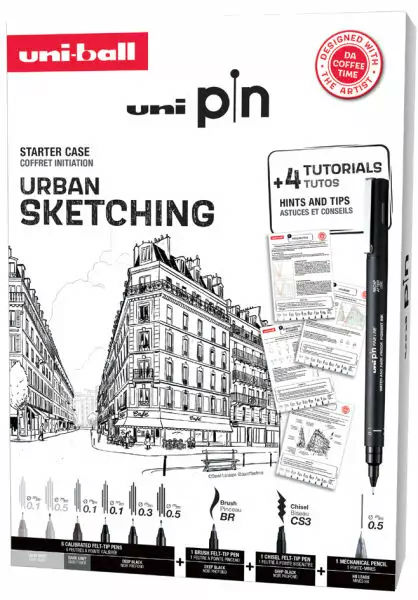Ref. MITCFPIN8004, Set 8 feutres Uni Pin urban sketching, Assorties, marque UNIBALL