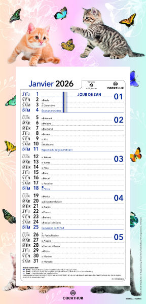 Ref. OBE96473, Calendrier mensuel 33x16 12F Nova, Assorties, marque OBERTHUR