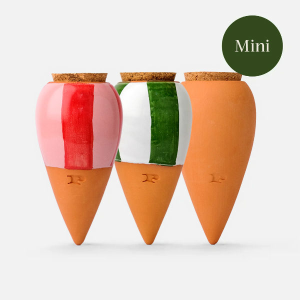 Image de  Pépin. Trio Mini Olla - Les Rayés - 1 terracotta, 1 rayé vert et blanc, 1 rayé rose et rouge 