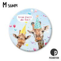 Ref. PICMM1396FR, Magnet diam 56mm trop fiers de toi ! giraffes