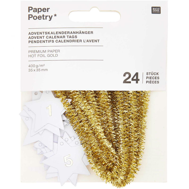 Ref. RIC300205, Paquet 24 étiquettes calendrier l'avent blanc, Blanc, marque RICO DESIGN