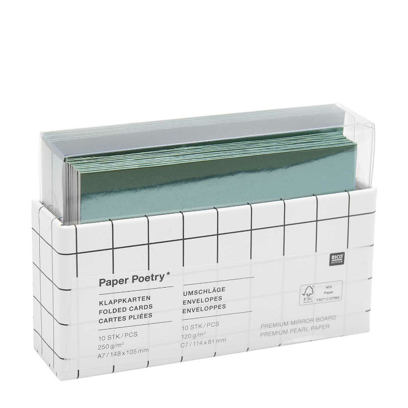 Ref. RIC300464, Paquet 10 env C7 & 10 cartes A7 miroir - nacré vert, Vert, marque RICO DESIGN