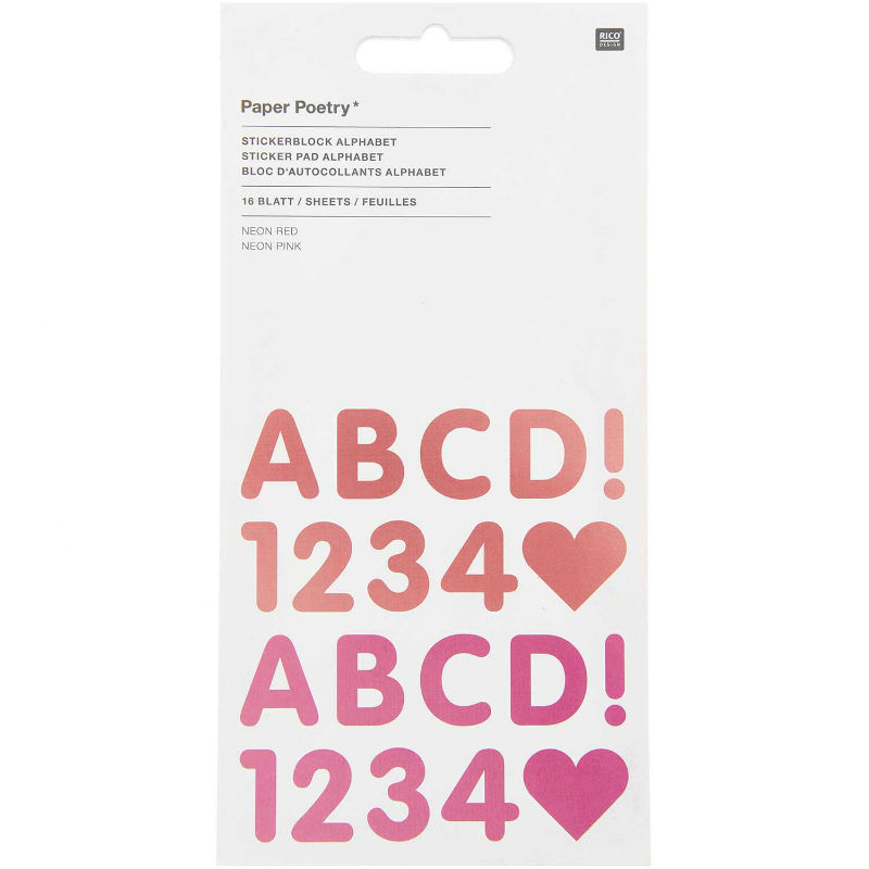 Ref. RIC300542, Bloc de stickers alphabet fluo, Assorties, marque RICO DESIGN