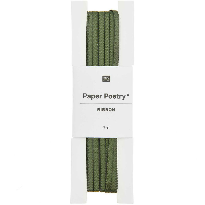 Ref. RIC400312, Ruban satin 3mm x 3m olive, Vert, marque RICO DESIGN