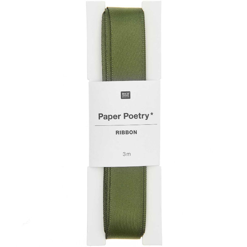 Ref. RIC400313, Ruban satin 16mm x 3m olive, Vert, marque RICO DESIGN