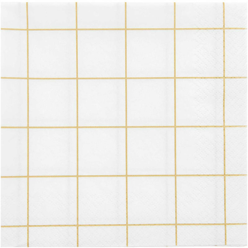 Ref. RIC400321, Paquet 20 serviettes en papier fond grille blanc-or, Blanc, marque RICO DESIGN