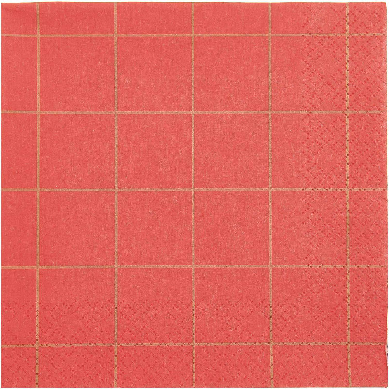 Ref. RIC400322, Paquet 20 serviettes en papier fond grille rouge-or, Rouge, marque RICO DESIGN