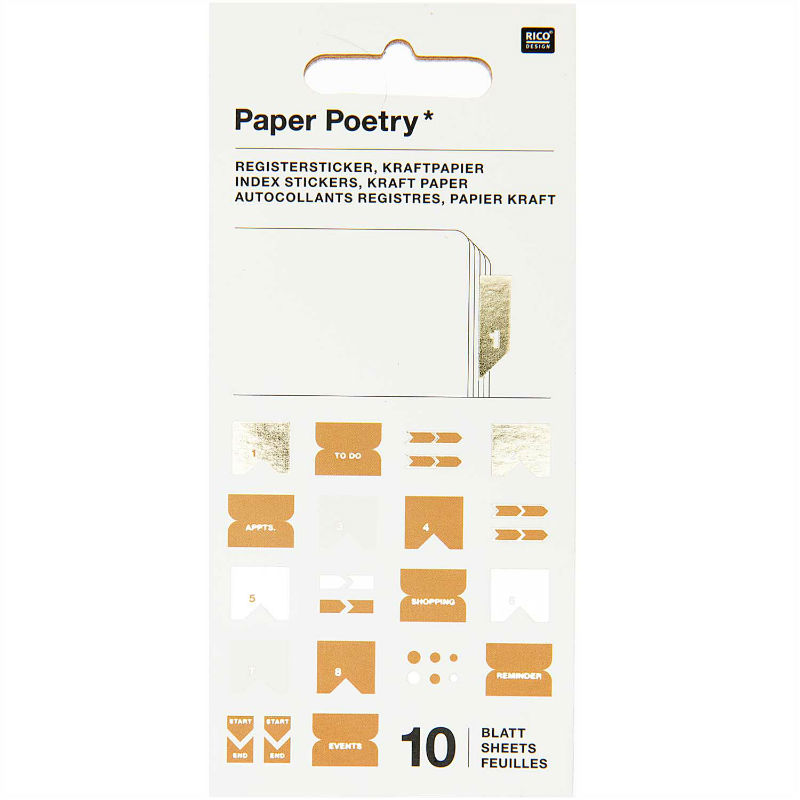 Ref. RIC990012161, Paquet 10 feuilles de stickers inde x kraft, Assorties, marque RICO DESIGN