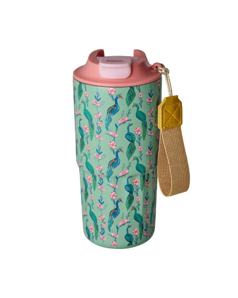 Image de  Tasse isotherme verte imprimé paons 