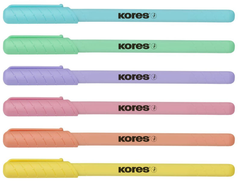 Ref. SIGKO37086, Stylo bille gel Kores 1mm pastel, Assorties, marque KORES