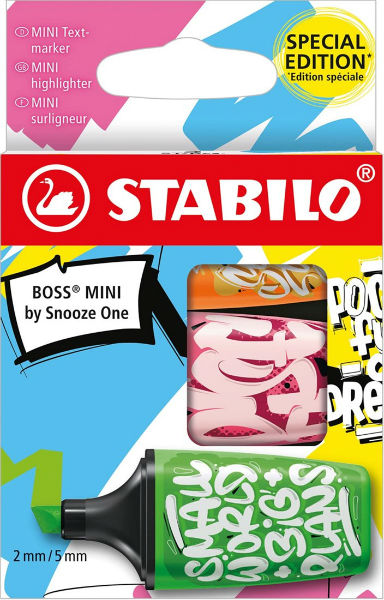 Image de  Étui de 3 Surligneurs Boss Mini By Snooze One - vert, rose, orange 