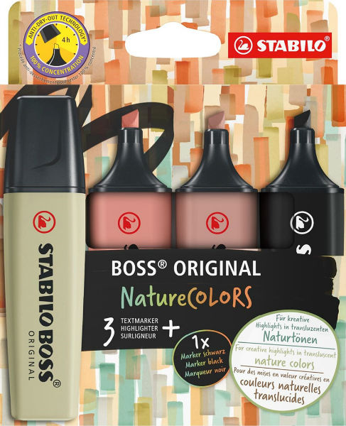 Image de  Étui 4 Stabilo Boss Nature - marron, orange, vert, noir 
