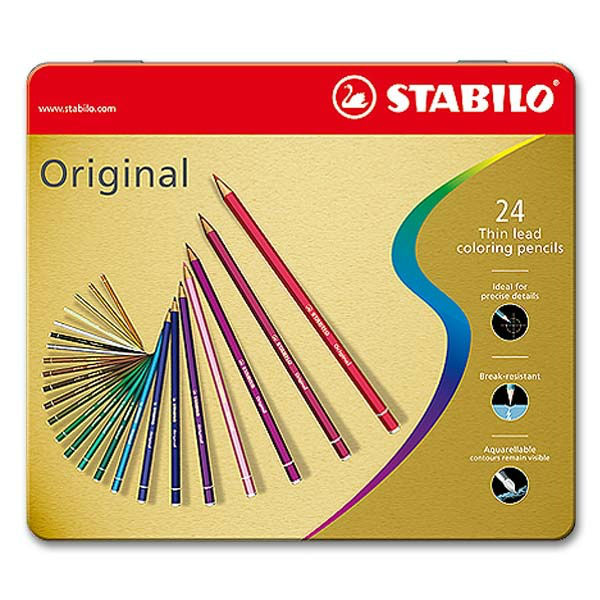 Image de  Boîte métal de 24 crayons stabilo original 