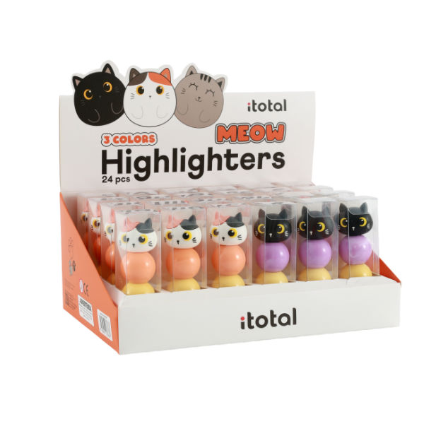 Ref. TOTXL2219A, Surligneurs chat, Assorties, marque I-TOTAL