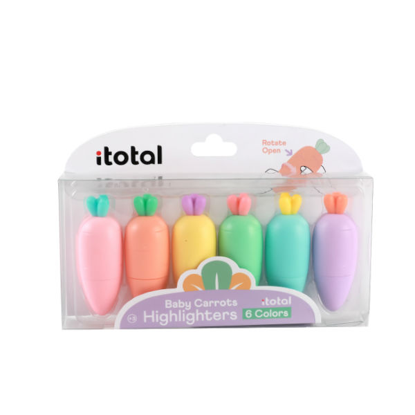 Ref. TOTXL2306A, Set 6 surligneurs en forme de carotte ass, Assorties, marque I-TOTAL