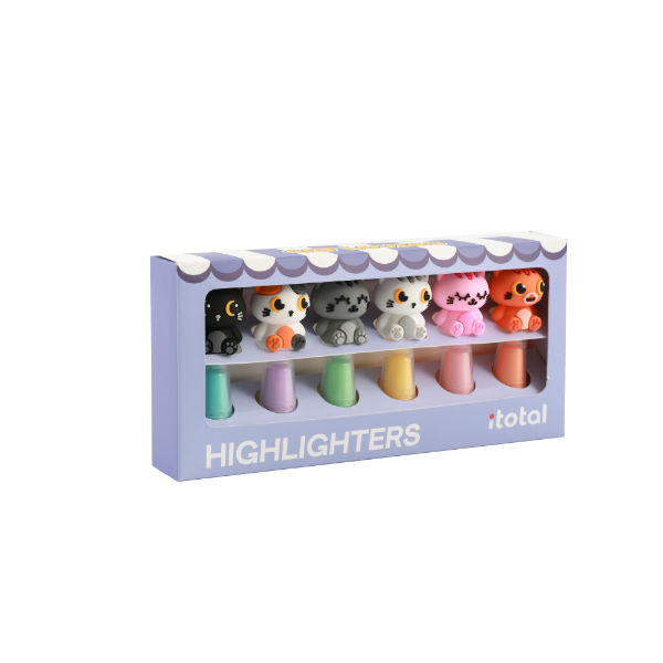 Ref. TOTXL2306R, Set de 6 surligneurs chats, Assorties, marque I-TOTAL