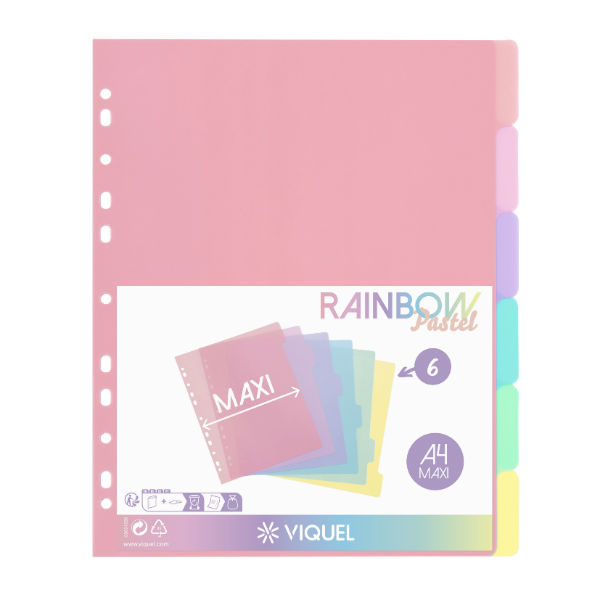 Image de  Intercalaires A4 maxi 6 compartiments Rainbow Pastel 