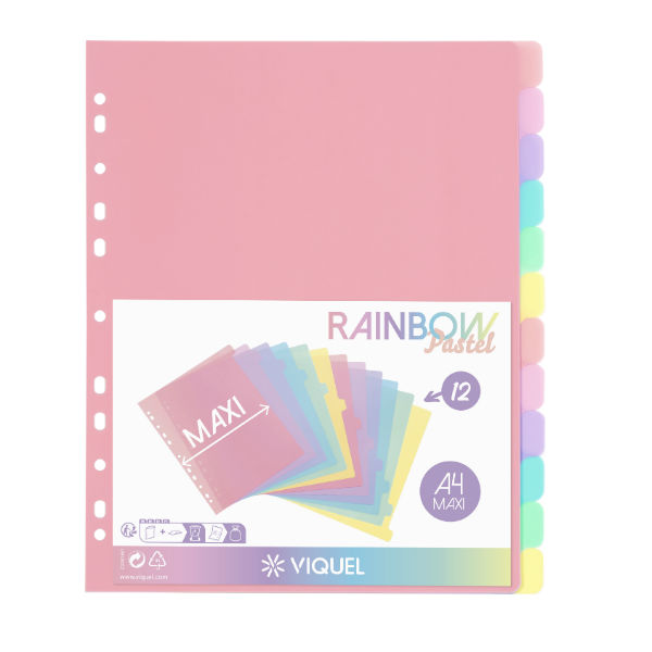 Image de  Intercalaires A4+ 12 compartiments Rainbow Pastel 