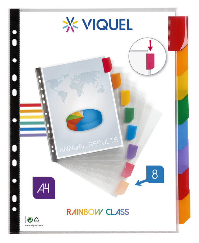 Ref. VIQ15426704, Intercalaires A4+ 8 compartiments Rainbow Class, Noir, marque VIQUEL