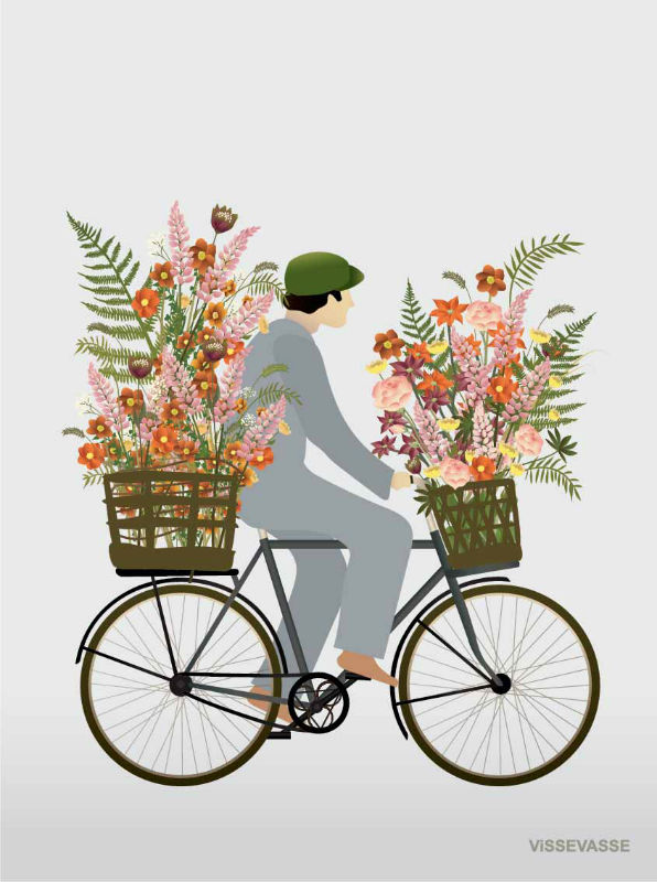 Image de  Carte de vœux A7 vélo avec des fleurs 