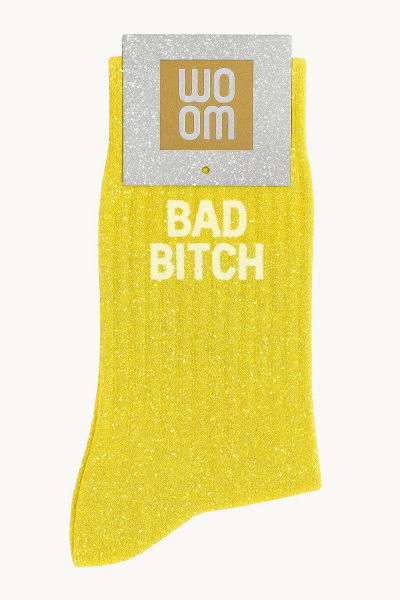Image de  Chaussettes à Paillettes à Message Bad Bitch Jaune 