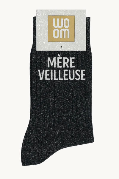 Image de  Chaussettes à Paillettes à Message Mère Veilleuse Noir 